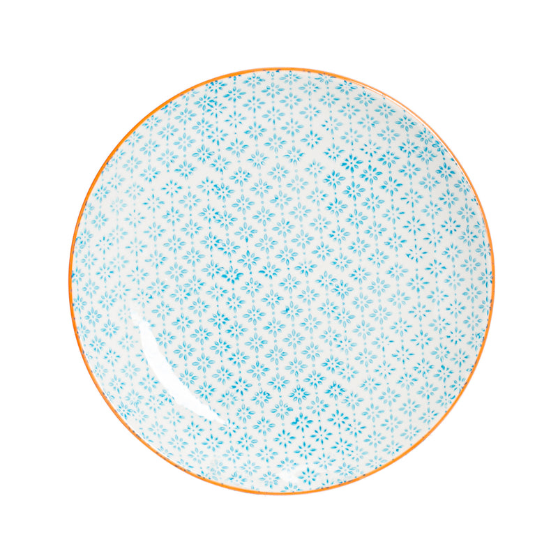 Nicola Spring Hand-Printed Dinner Plate - 25.5cm - Light Blue