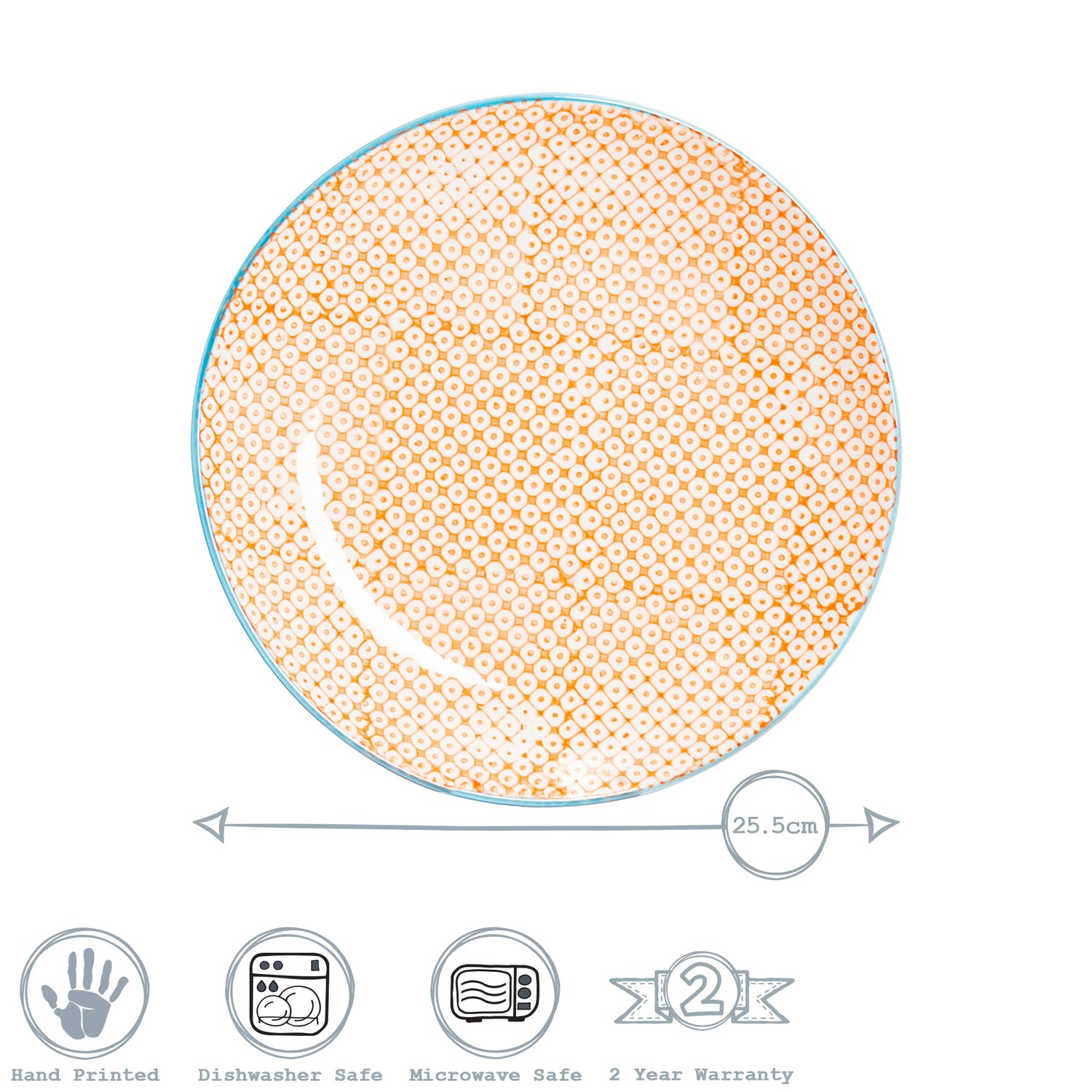 Hand-Printed Dinner Plate - 25.5cm - Orange