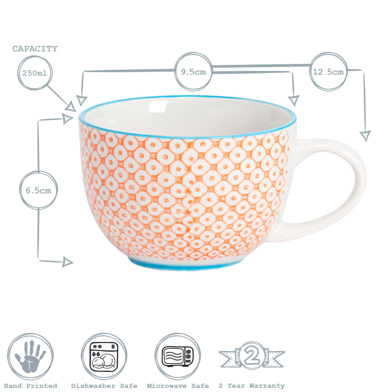 Nicola Spring Hand-Printed Cappuccino Cup - 250ml - Orange