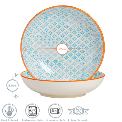 Hand-Printed Pasta Bowl - 22cm - Light Blue