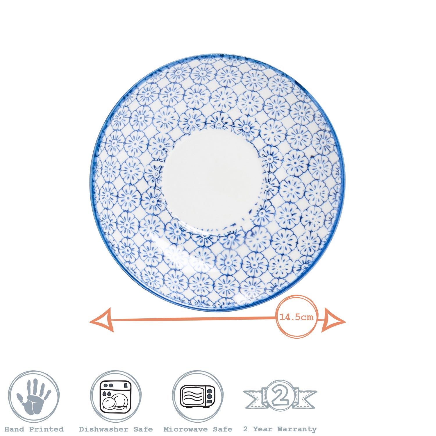 Hand-Printed Cappuccino Saucer - 14.5cm - Navy