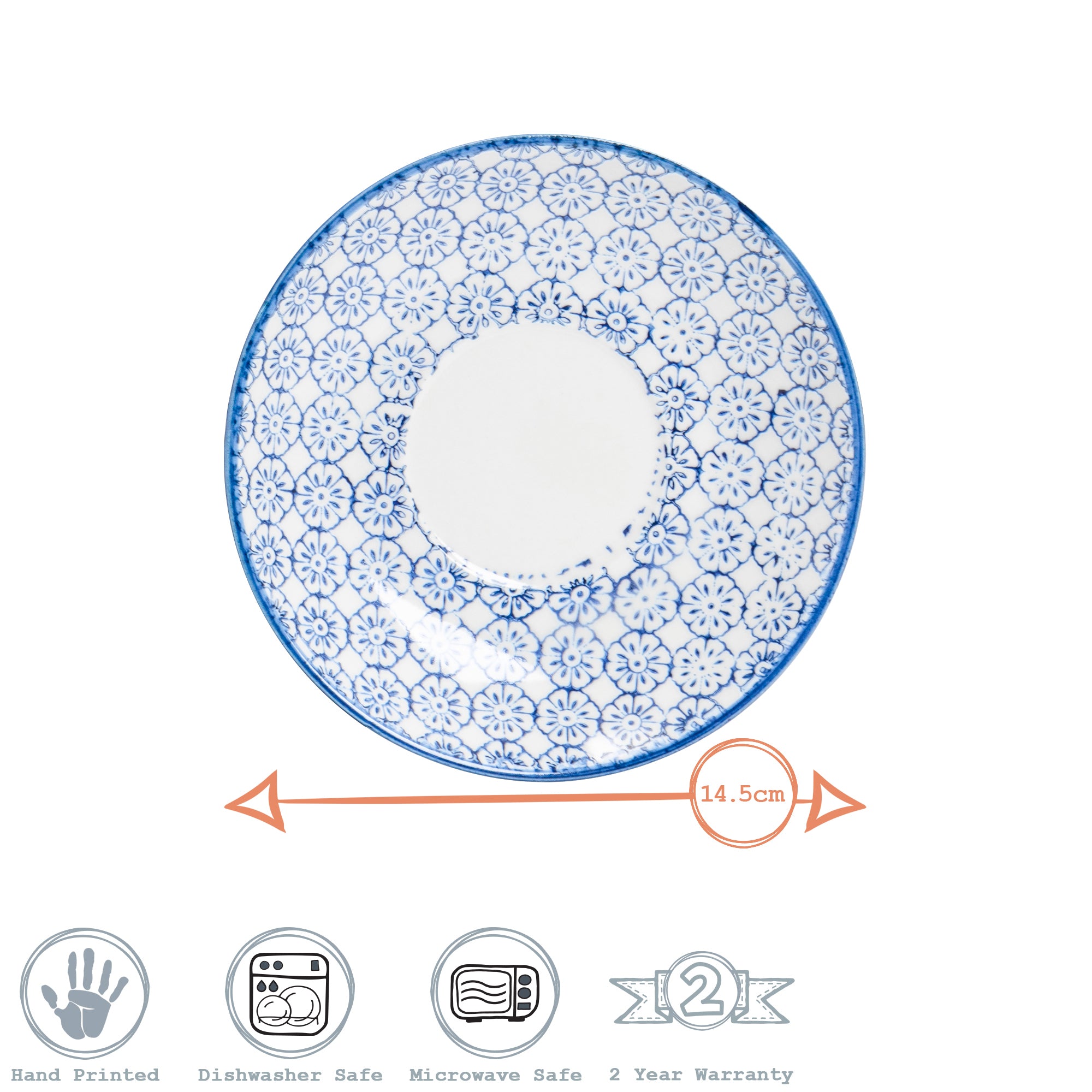 Hand-Printed Cappuccino Saucer - 14.5cm - Navy