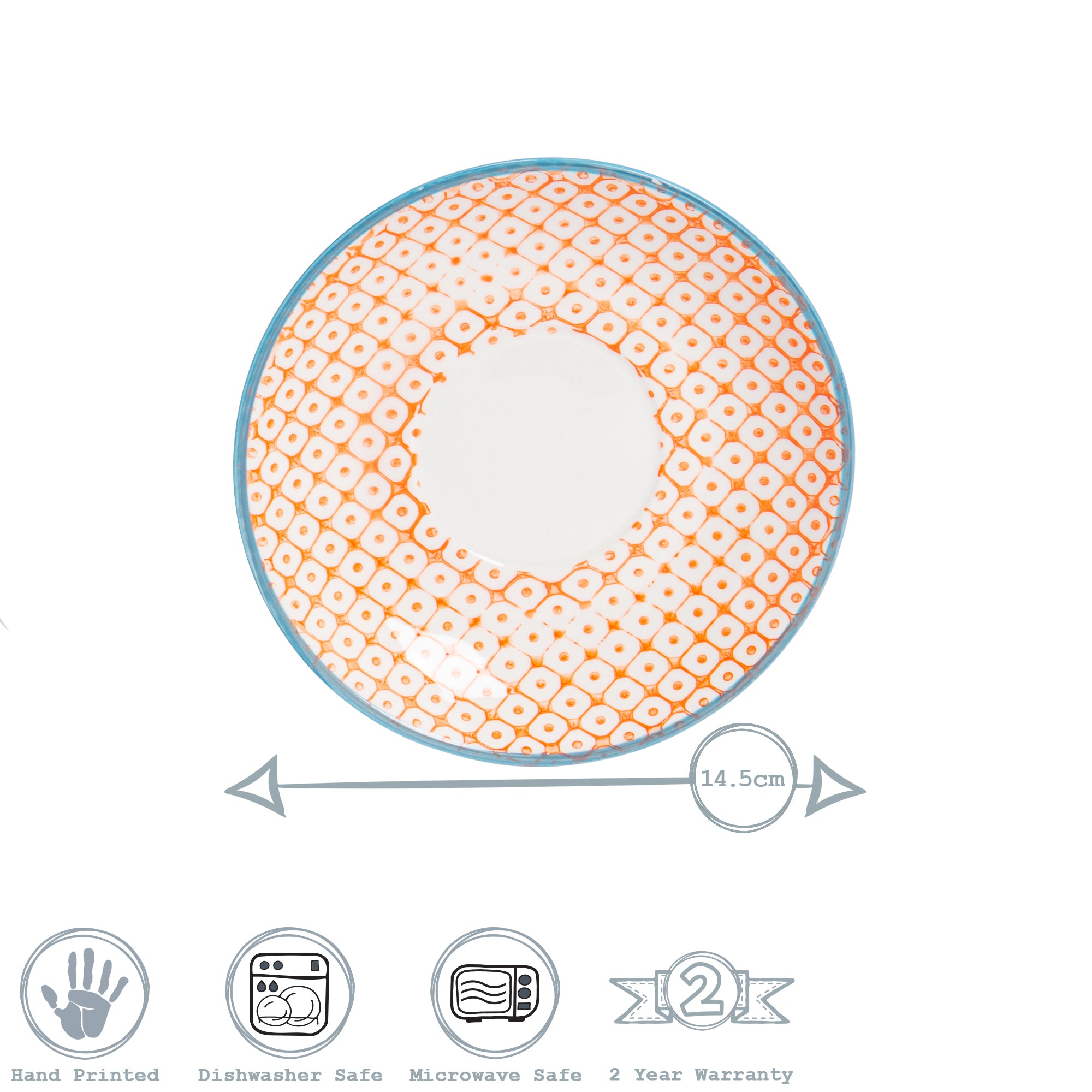 Hand-Printed Cappuccino Saucer - 14.5cm - Orange