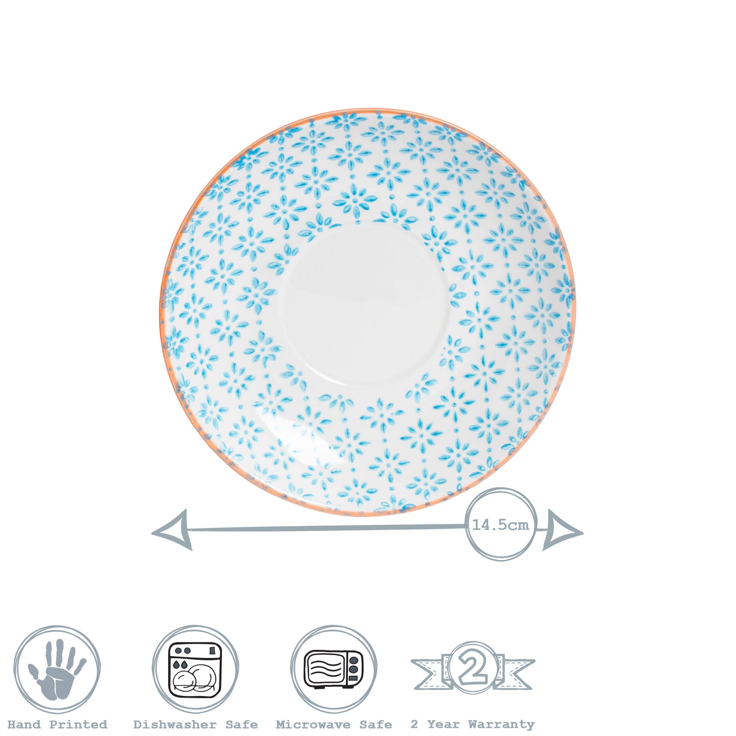 Hand-Printed Cappuccino Saucer - 14.5cm - Light Blue
