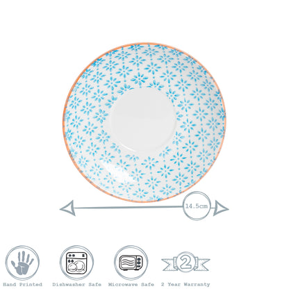 Hand-Printed Cappuccino Saucer - 14.5cm - Light Blue