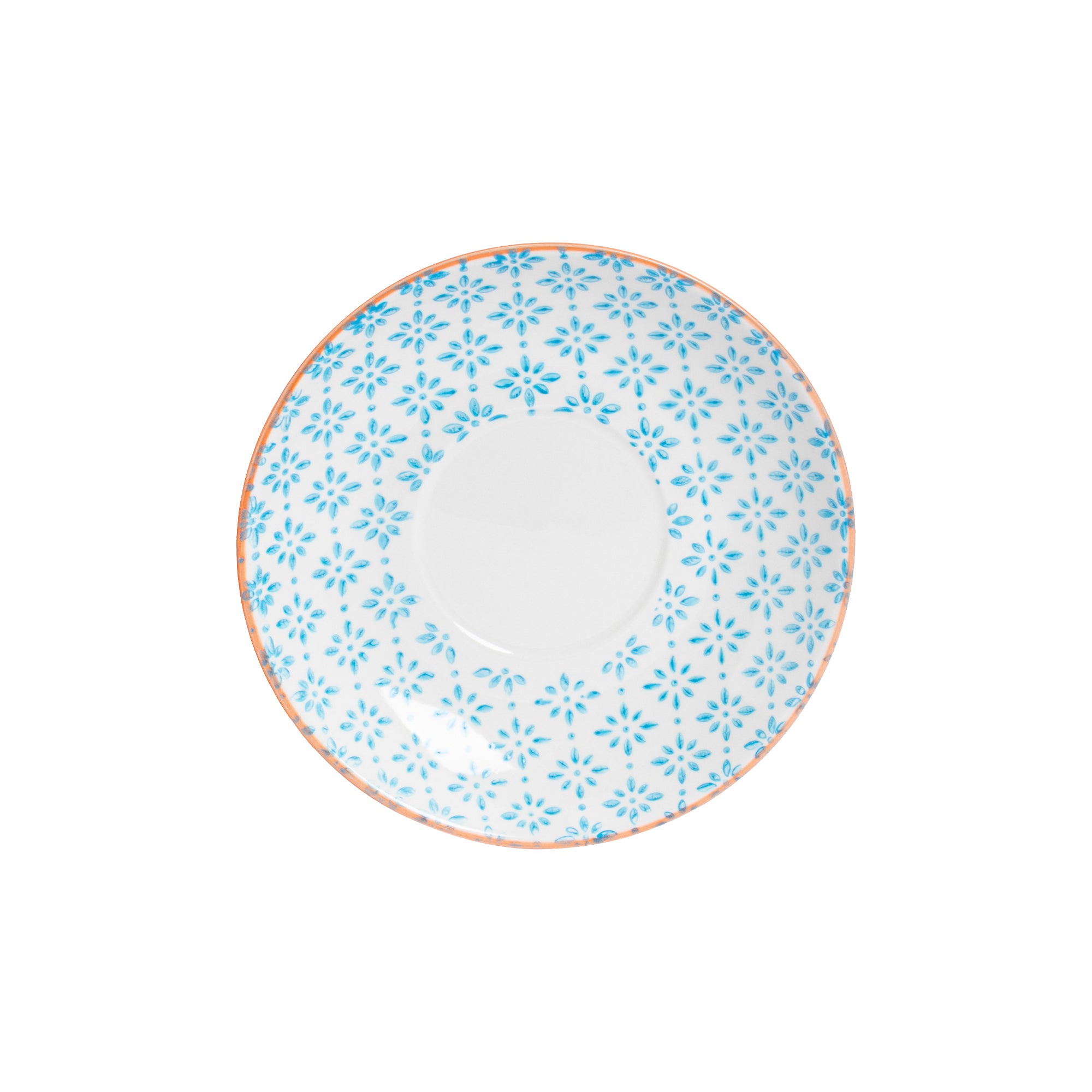 Nicola Spring Hand-Printed Cappuccino Saucer - 14.5cm - Light Blue