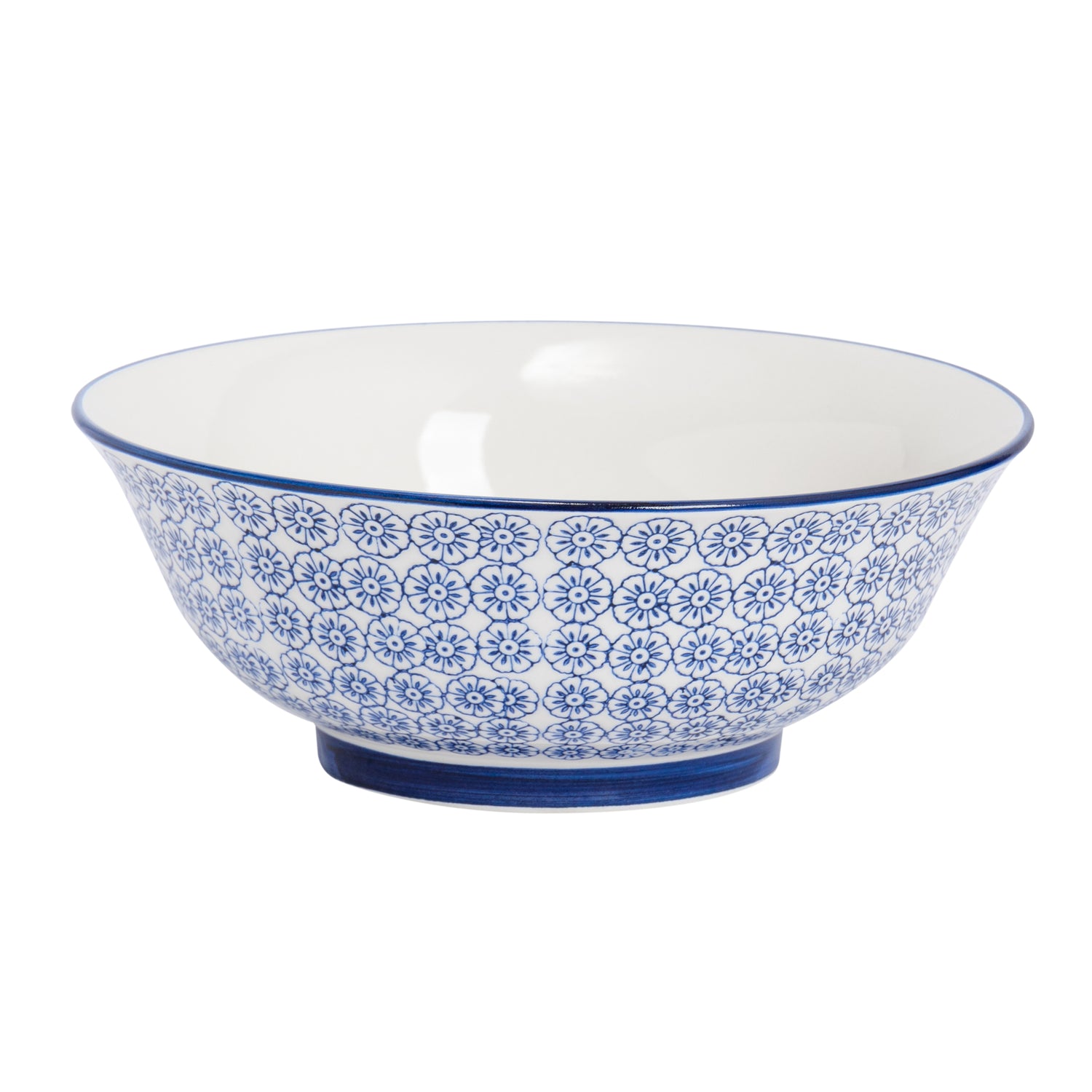 Nicola Spring Hand-Printed Serving Bowl - 21.5cm - Navy