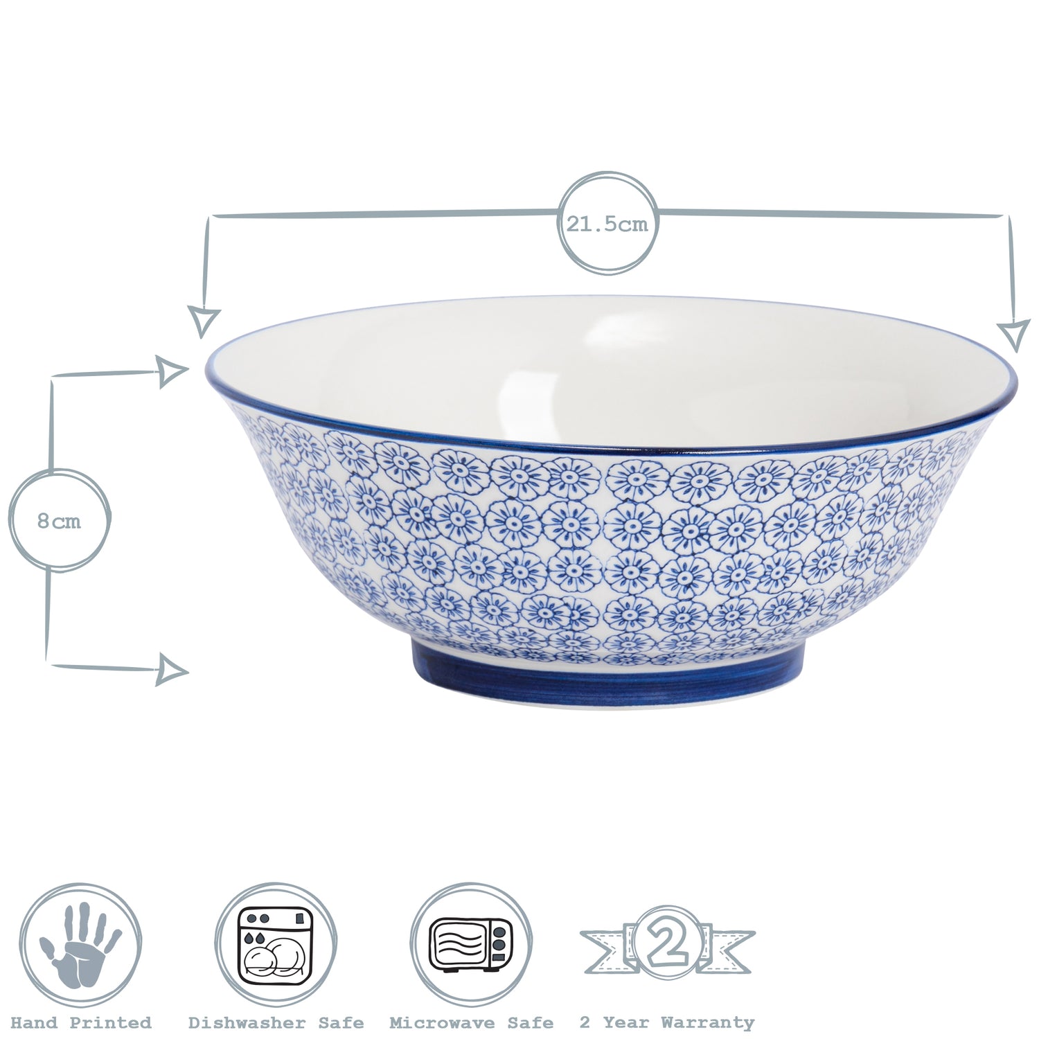 Hand-Printed Serving Bowl - 21.5cm - Navy