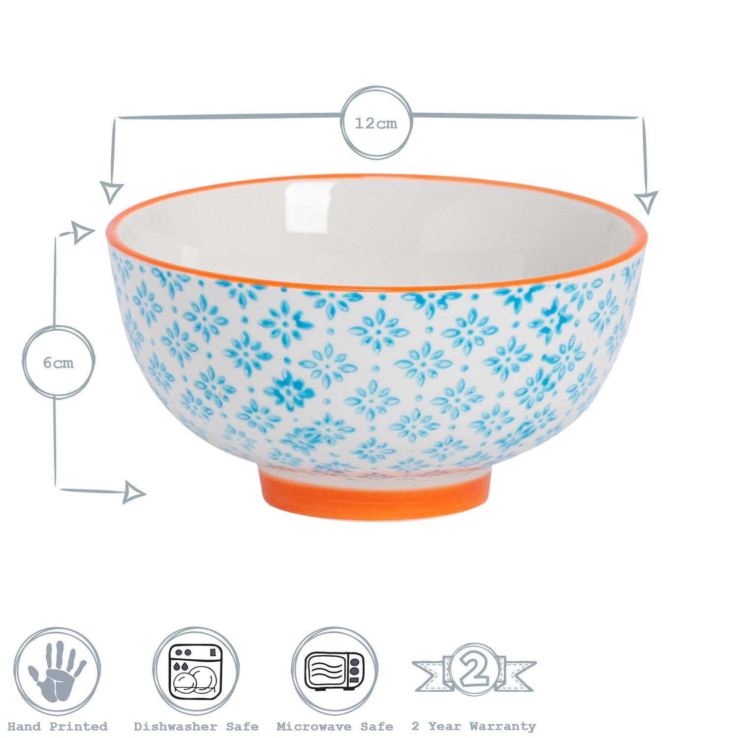 Hand-Printed Rice Bowl - 12cm - Light Blue