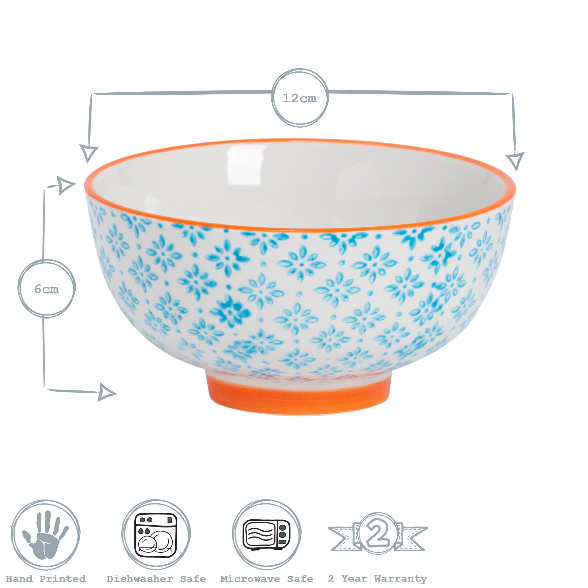 Hand-Printed Rice Bowl - 12cm - Light Blue