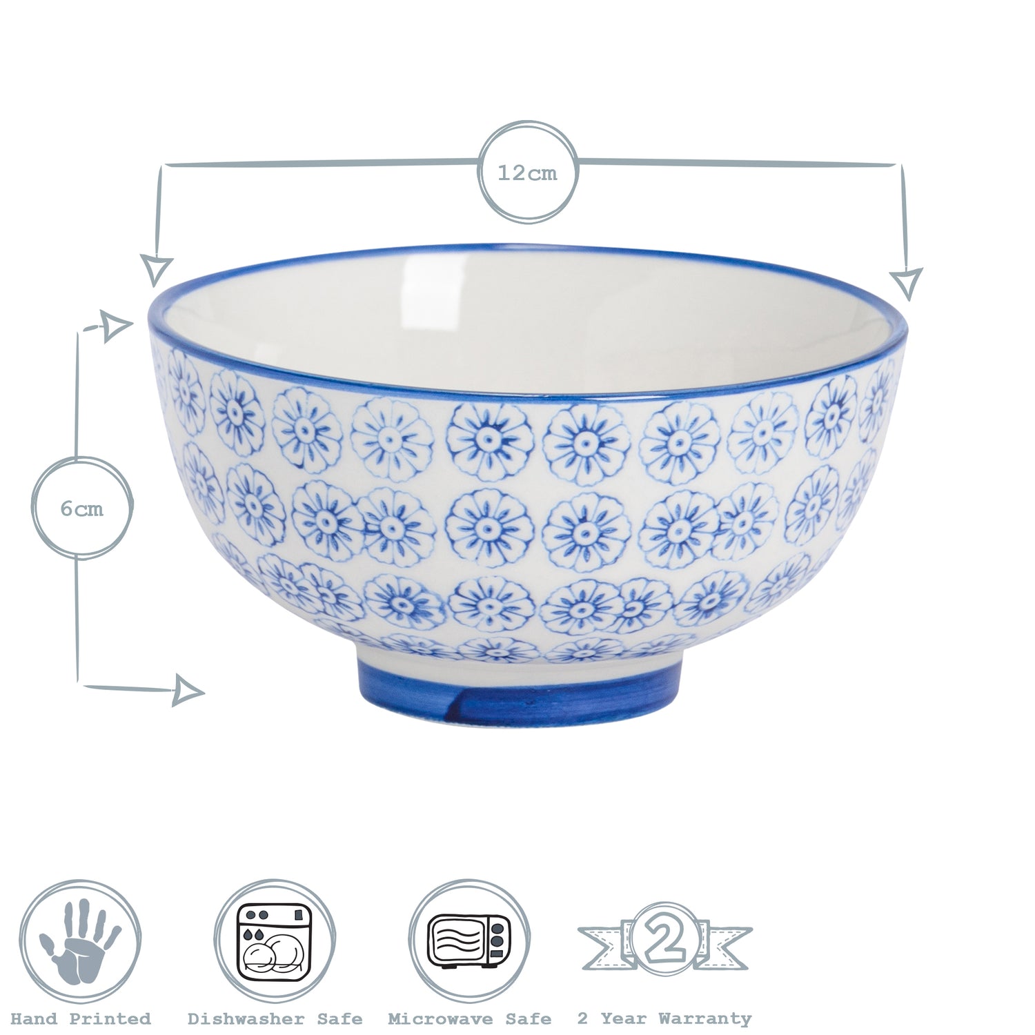 Hand-Printed Rice Bowl - 12cm - Navy