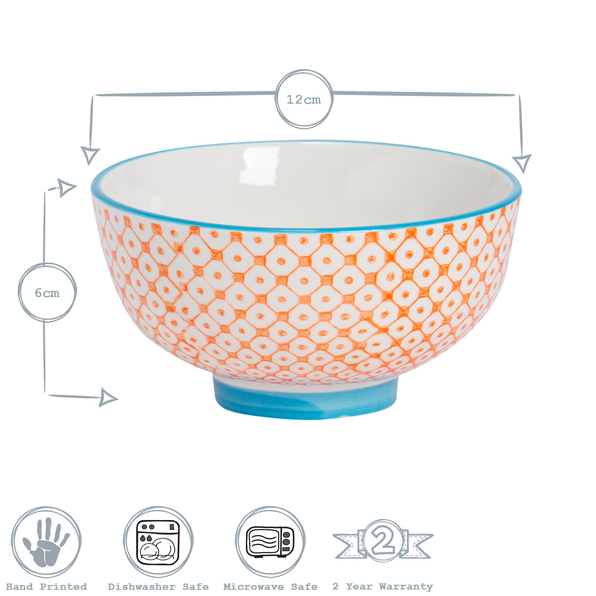 Hand-Printed Rice Bowl - 12cm - Orange