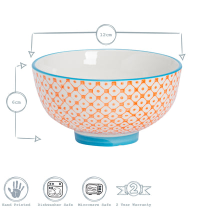 Hand-Printed Rice Bowl - 12cm - Orange