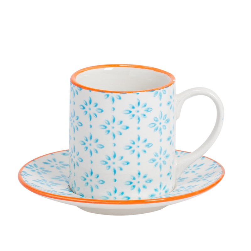 Nicola Spring Hand-Printed Espresso Cup and Saucer Set - 65ml - Light Blue