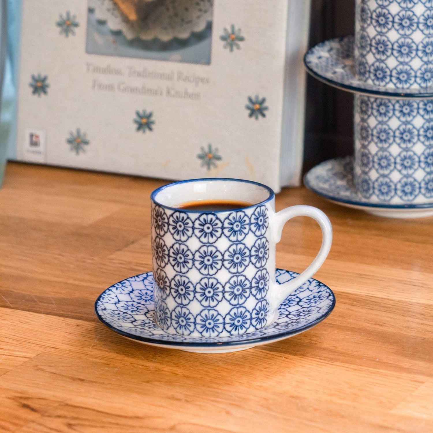 Nicola Spring Patterned Espresso Cup and Saucer Set - Blue Flower