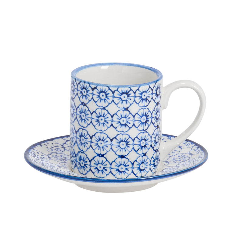 Nicola Spring Hand-Printed Espresso Cup and Saucer Set - 65ml - Navy