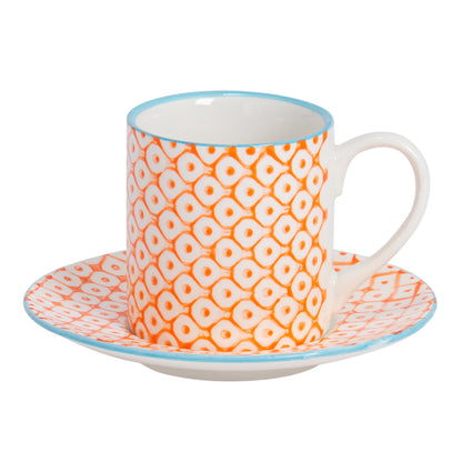 Nicola Spring Hand-Printed Espresso Cup and Saucer Set - 65ml - Orange