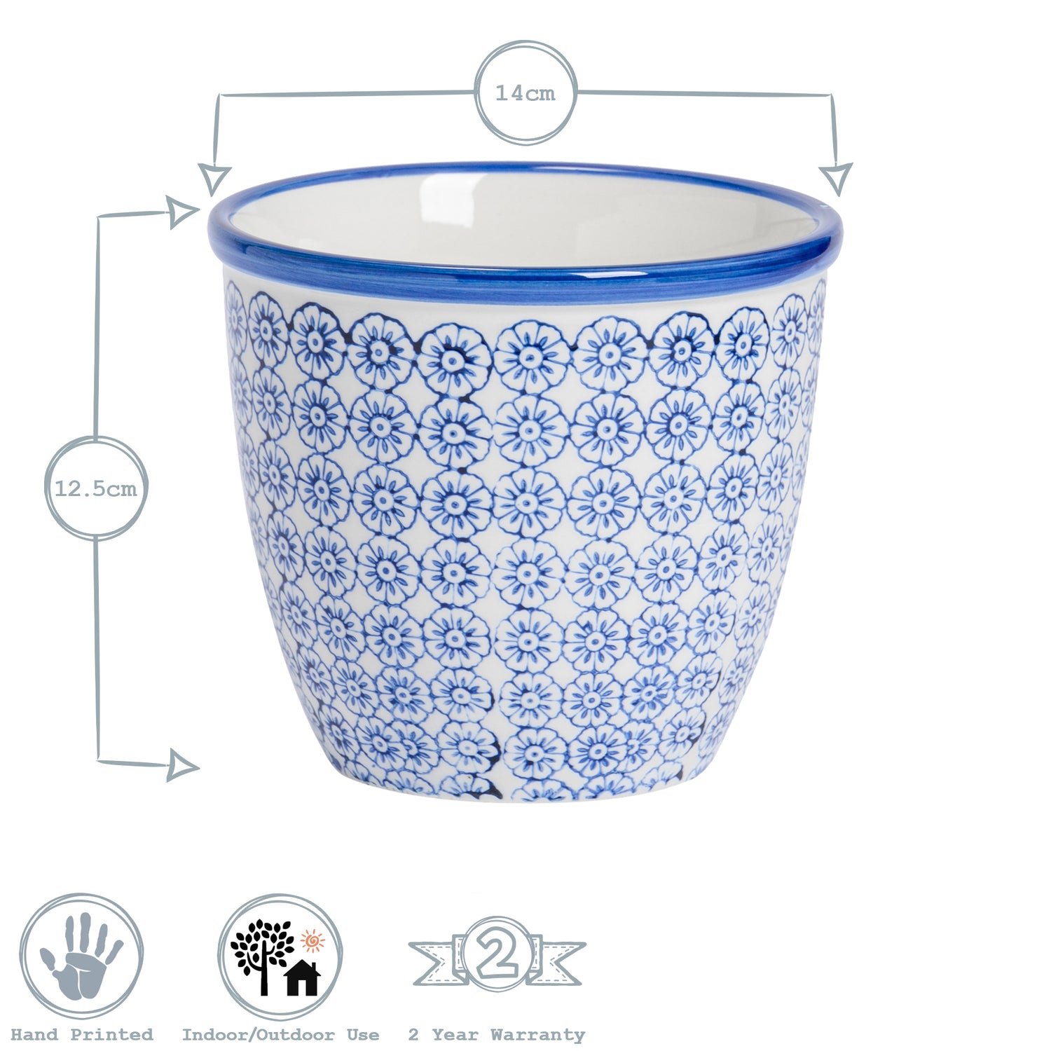 Hand-Printed Plant Pot - 14cm - Navy