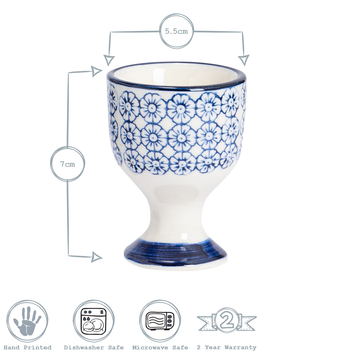 Hand-Printed Egg Cup - Navy