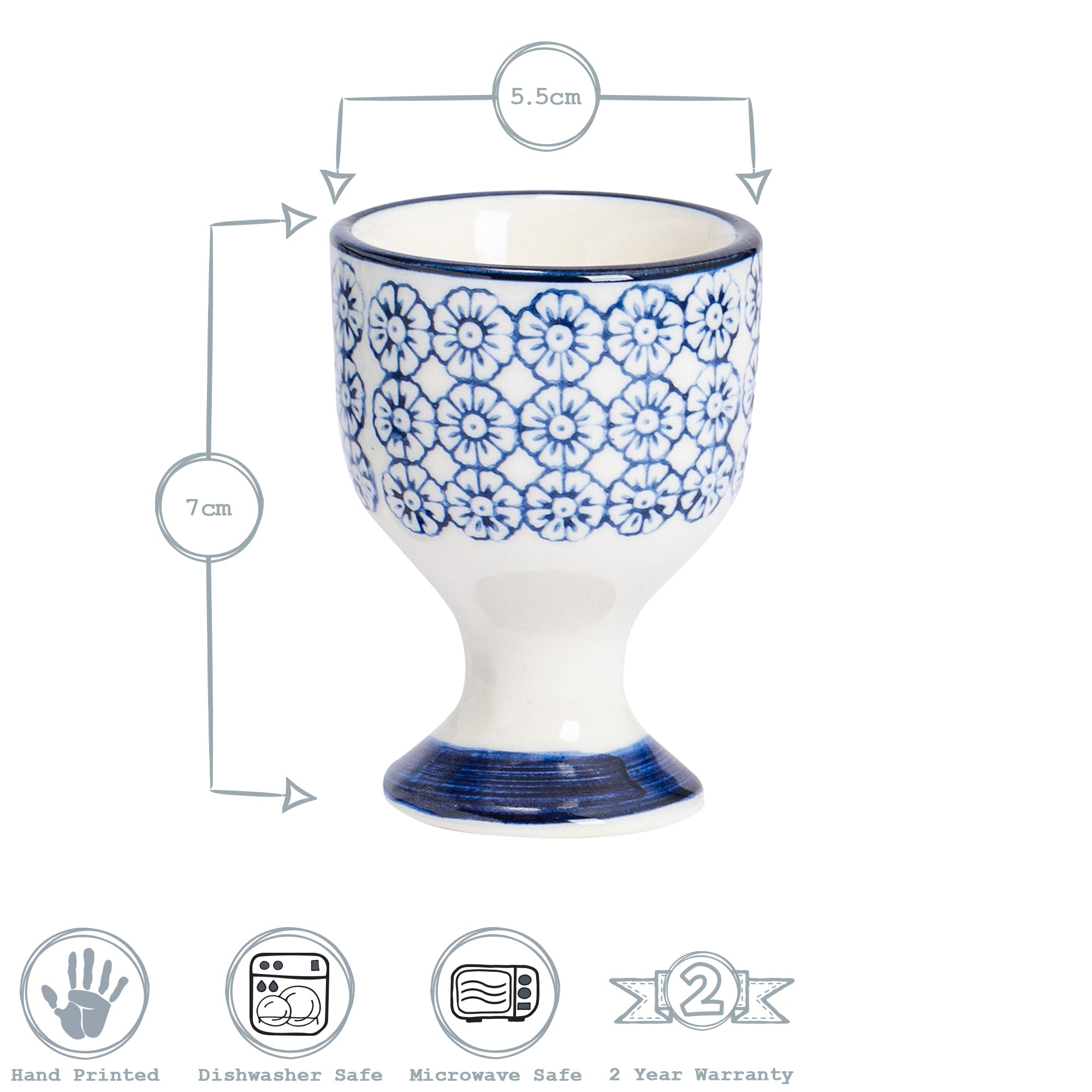 Hand-Printed Egg Cup - Navy