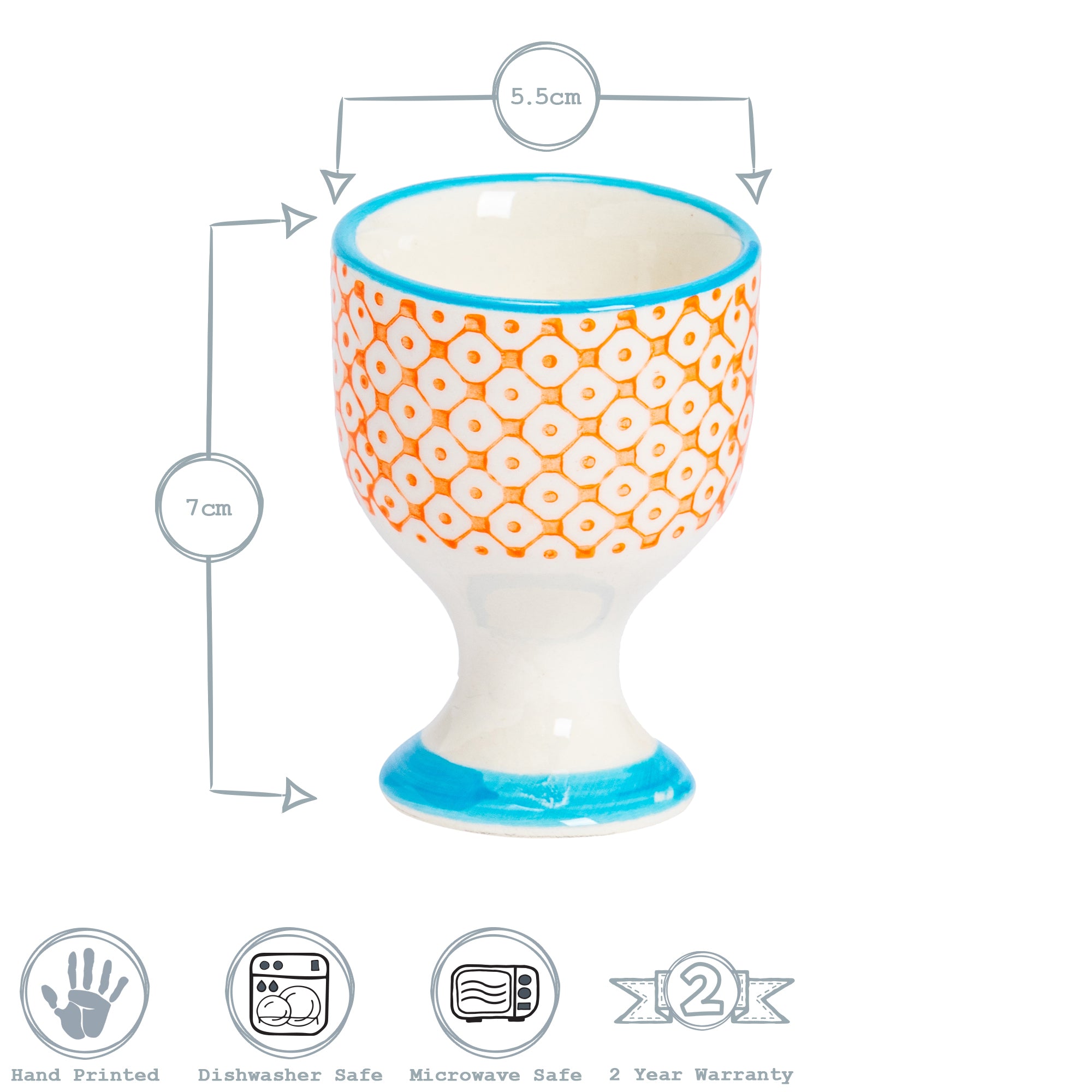 Hand-Printed Egg Cup - Orange