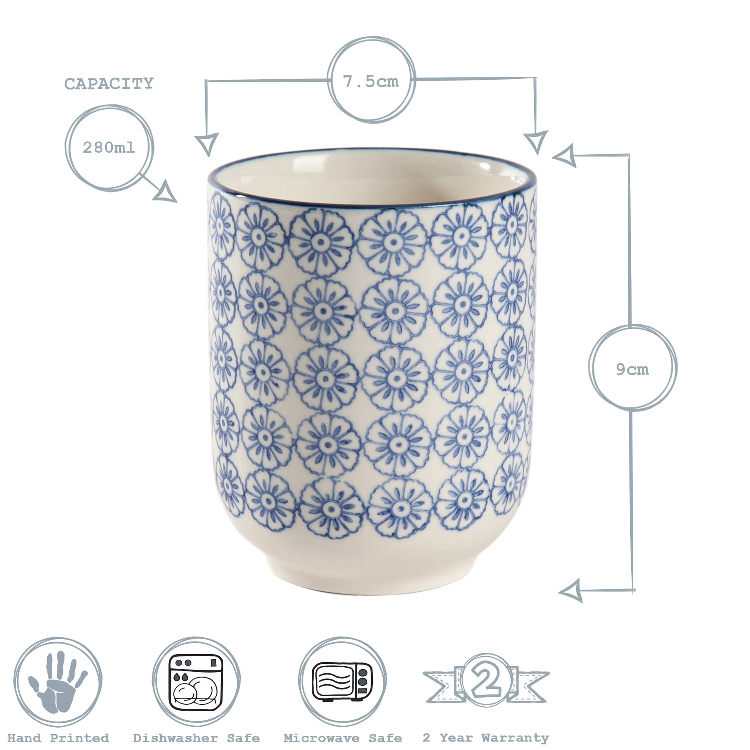 Hand-Printed Porcelain Tumbler - 280ml - Navy