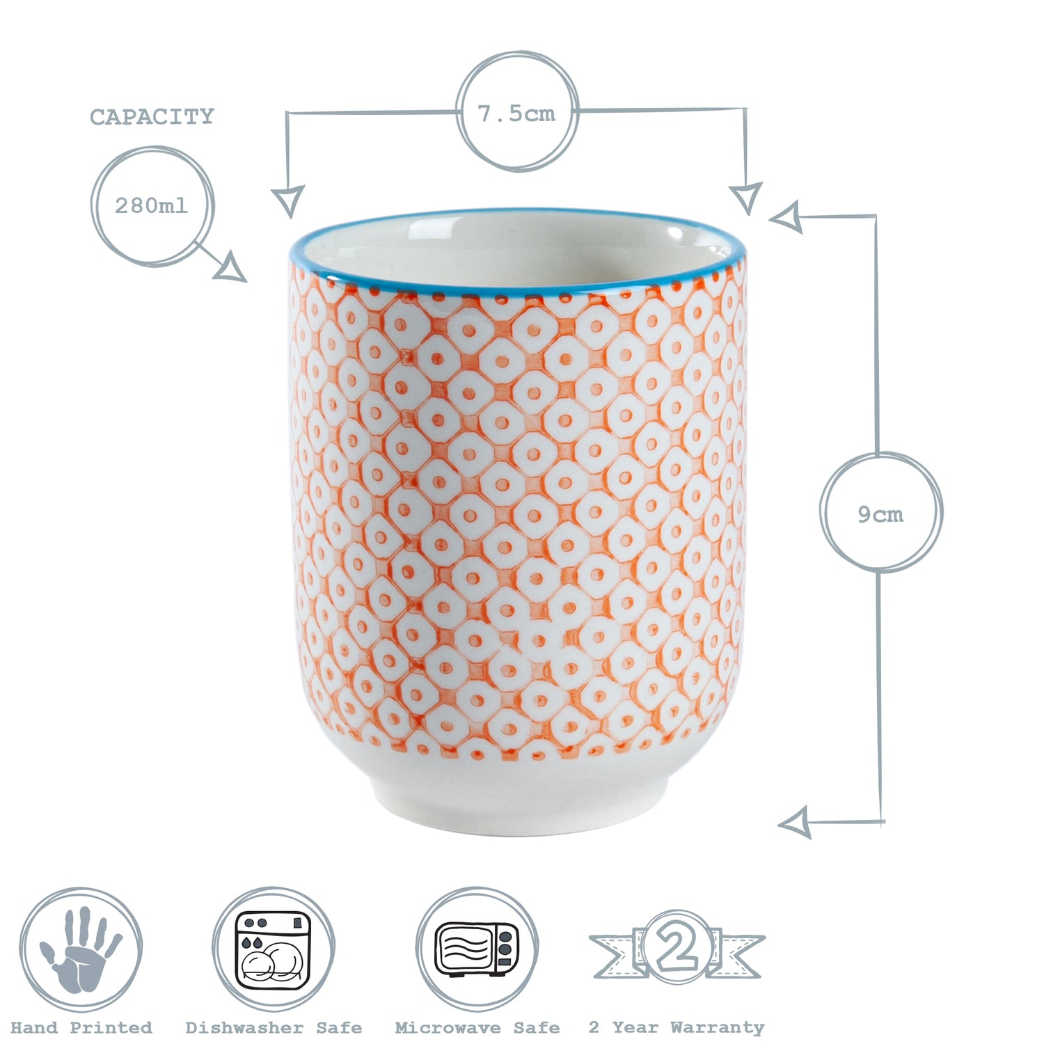 Hand-Printed Porcelain Tumbler - 280ml - Orange