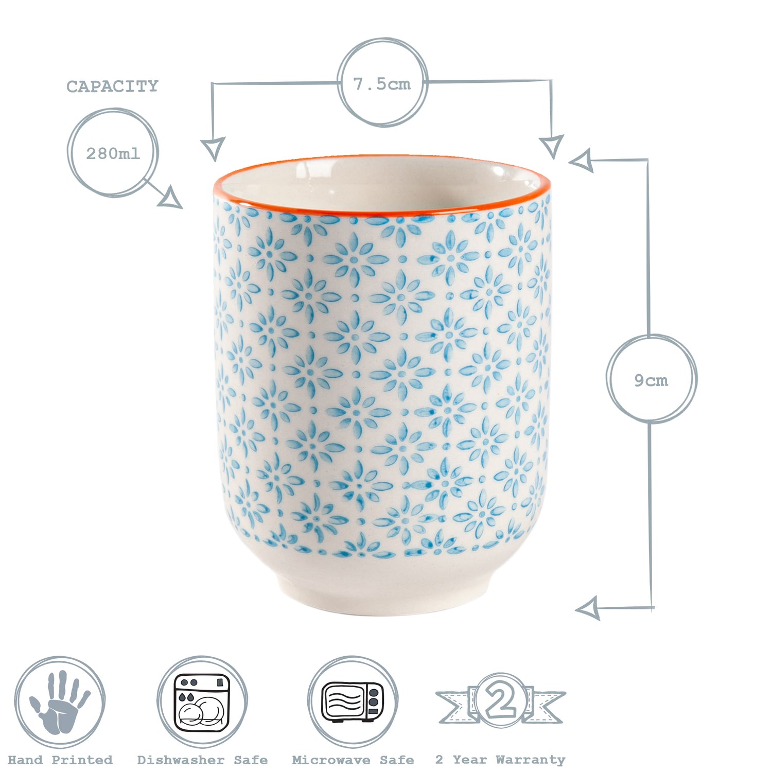 Hand-Printed Porcelain Tumbler - 280ml - Light Blue