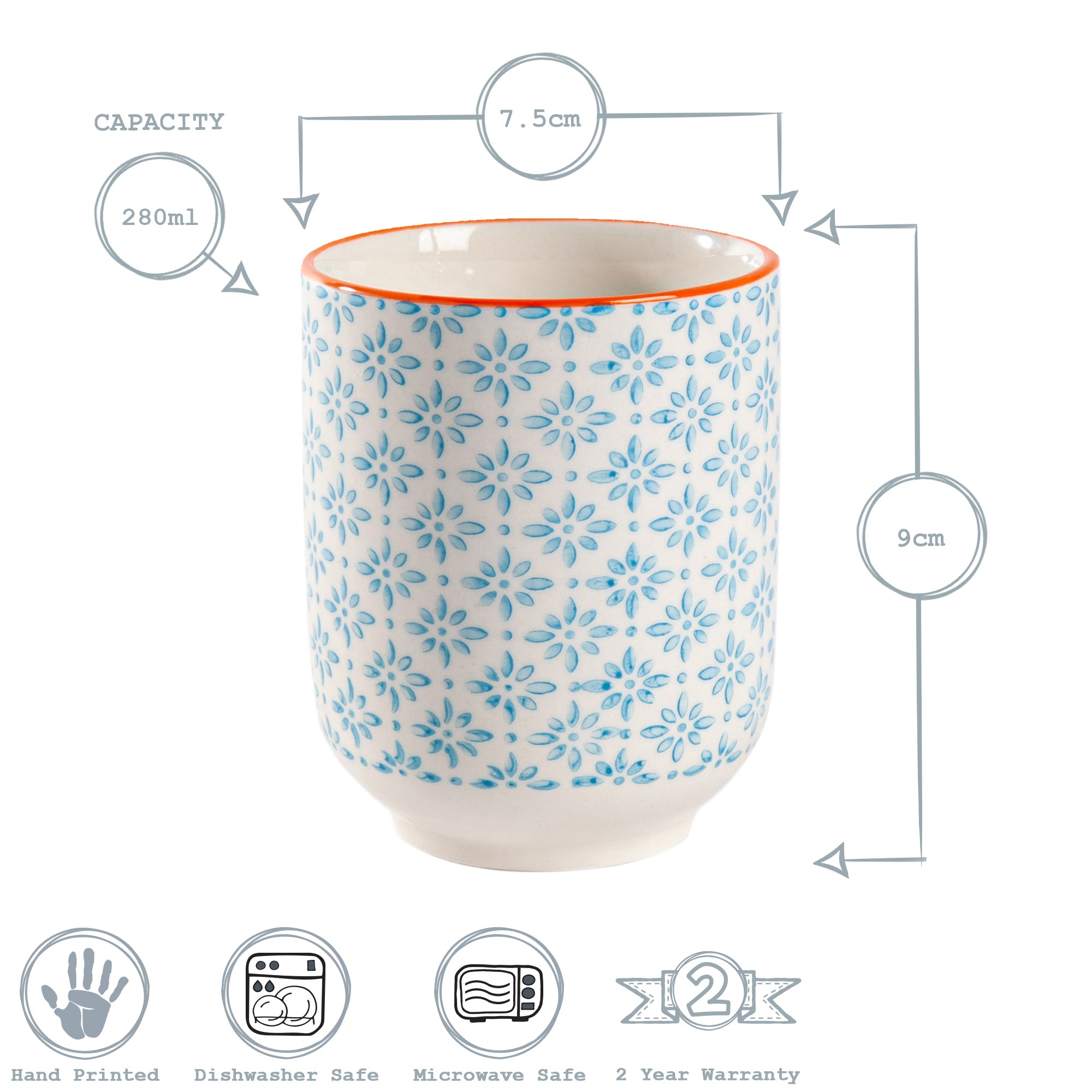Hand-Printed Porcelain Tumbler - 280ml - Light Blue