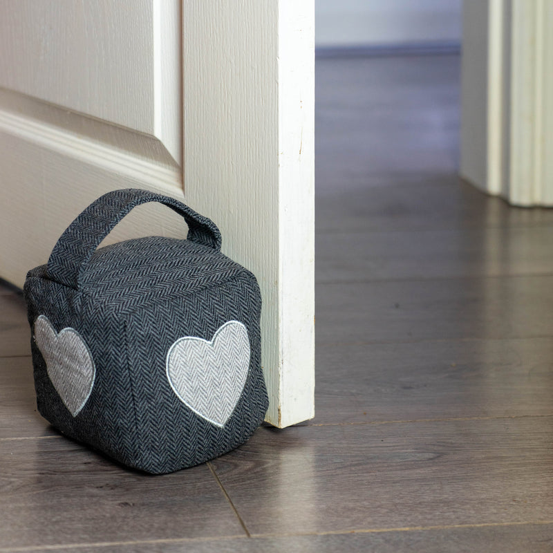 Nicola Spring Fabric Door Stop - Grey Cube with Heart