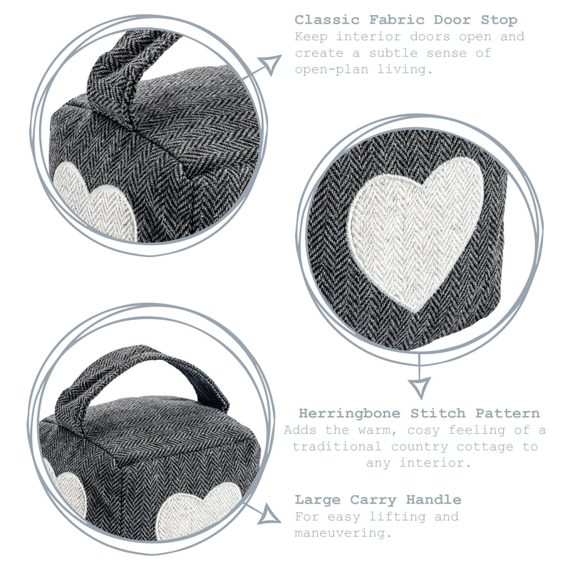Nicola Spring Fabric Door Stop - Grey Cube with Heart