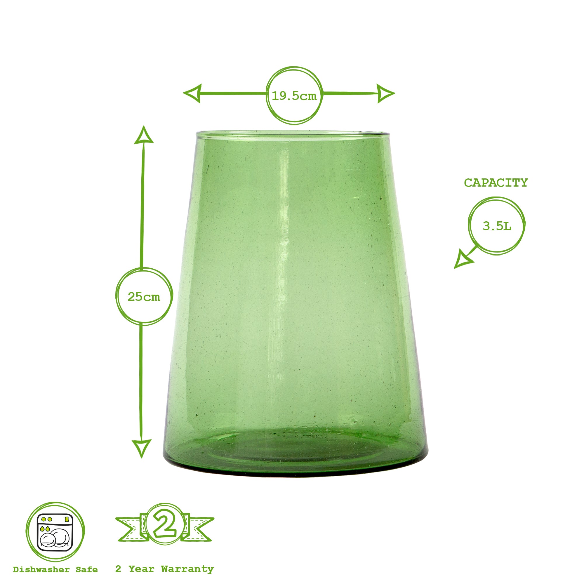 Jebel Recycled Glass Large Vase - Green