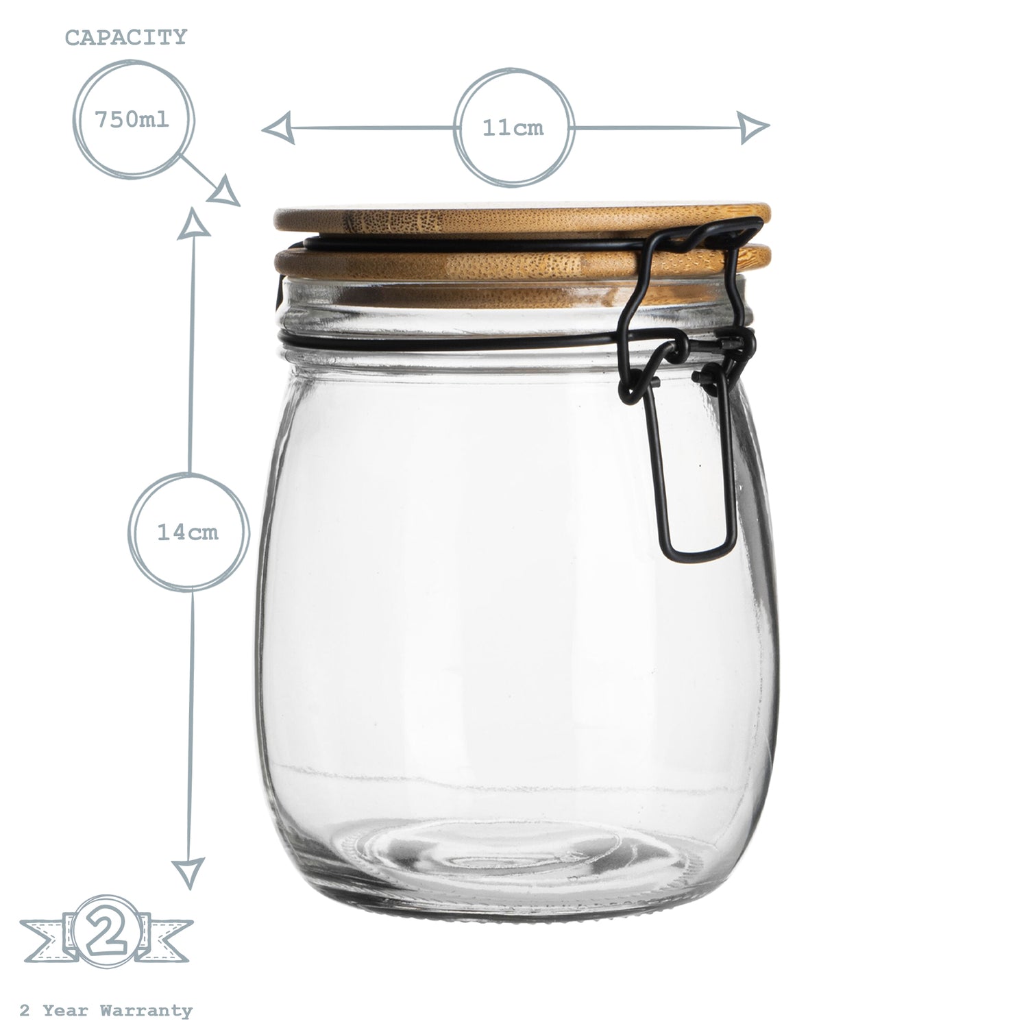 Storage Jar with Wooden Lid - 750ml - Clear Seal