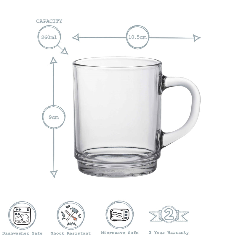 Clear 260ml Versailles Glass Coffee Mug - By Duralex