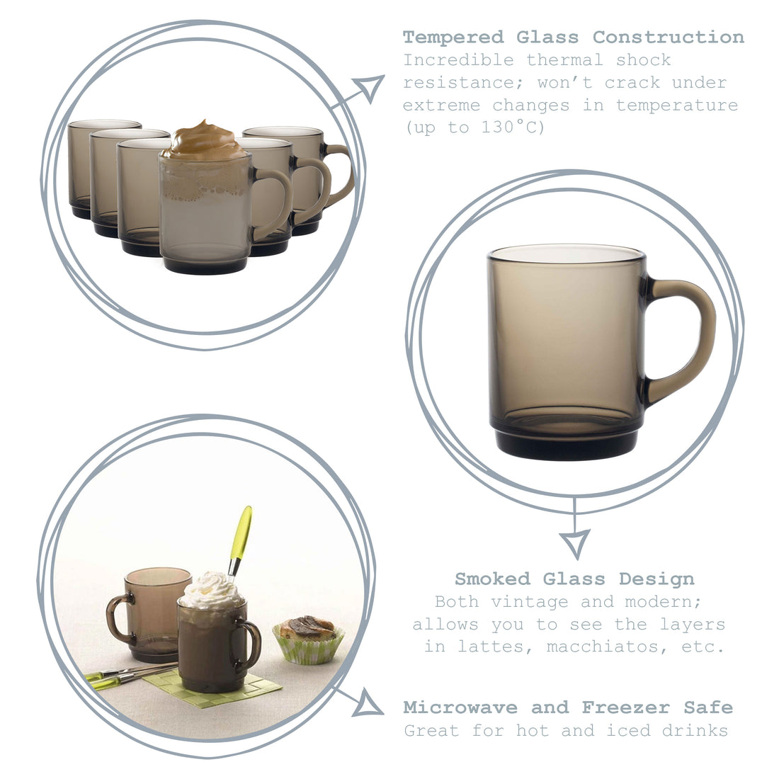 Smoke 260ml Versailles Glass Coffee Mug