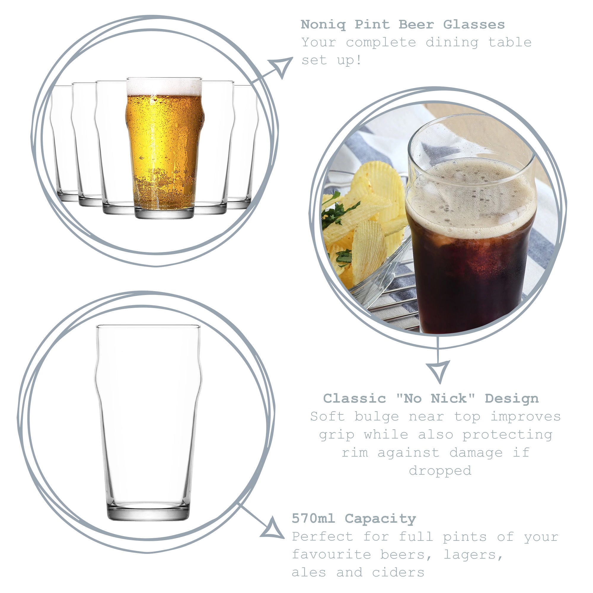 Noniq Pint Beer Glass - 570ml