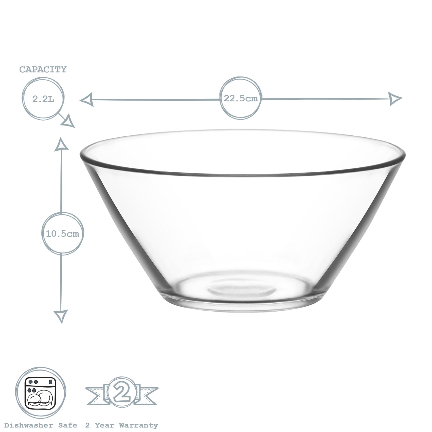 Vega Glass Serving Bowl - 22.5cm