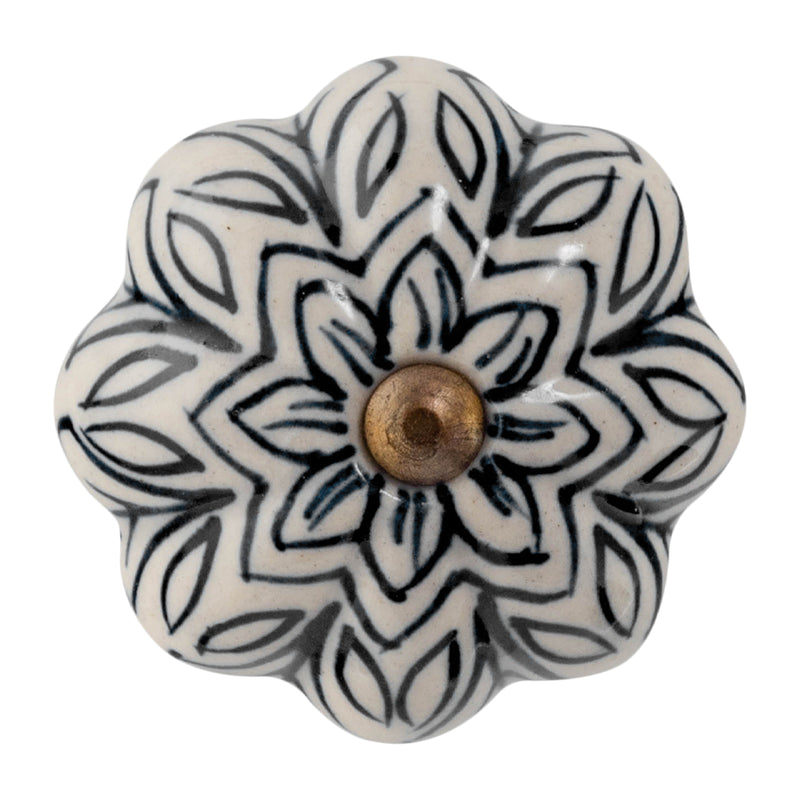 Nicola Spring Ceramic Drawer Knob - Vintage Flower - Black