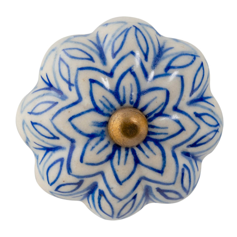 Nicola Spring Ceramic Drawer Knob - Vintage Flower - Light Blue