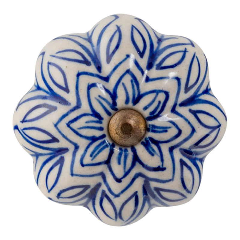 Nicola Spring Ceramic Drawer Knob - Vintage Flower - Dark Blue