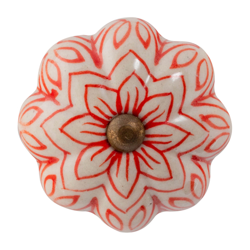 Nicola Spring Ceramic Drawer Knob - Vintage Flower - Red