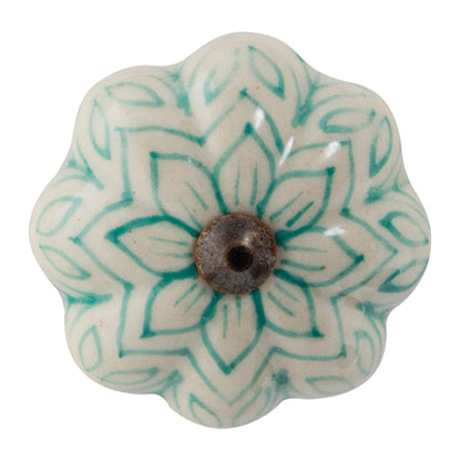 Nicola Spring Ceramic Drawer Knob - Vintage Flower - Mint Green