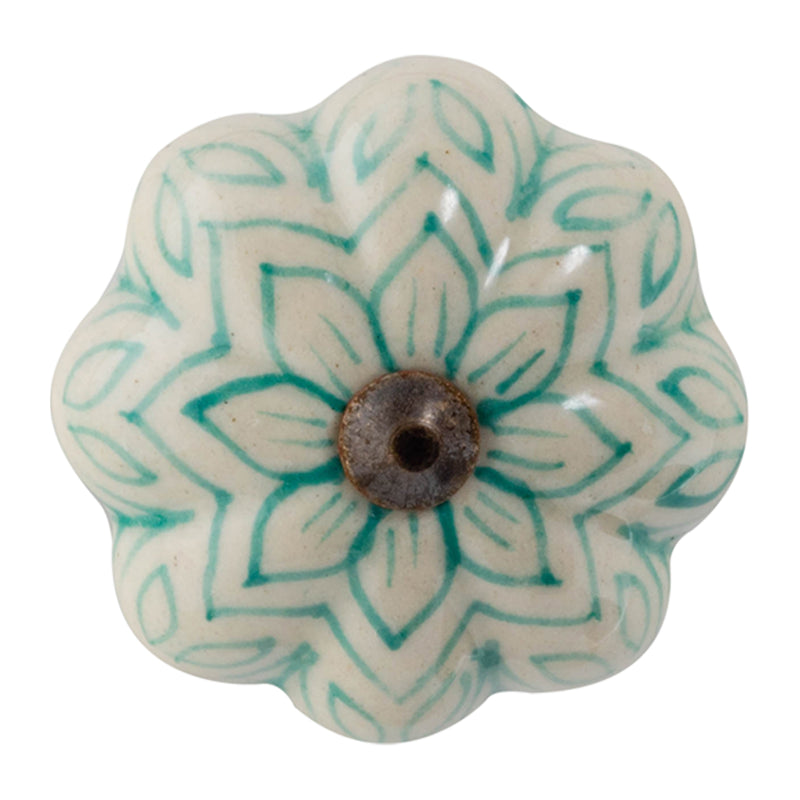 Nicola Spring Ceramic Drawer Knob - Vintage Flower - Mint Green
