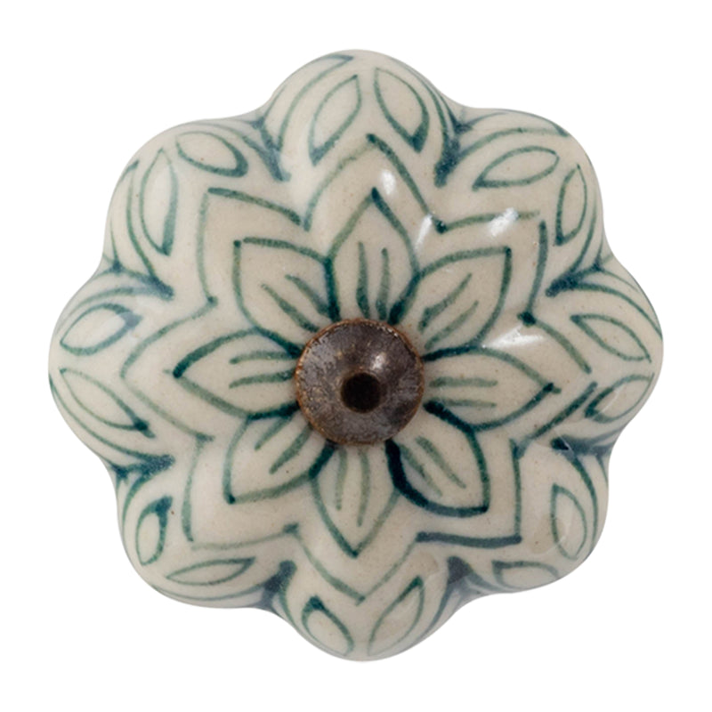 Nicola Spring Ceramic Drawer Knob - Vintage Flower - Dark Green