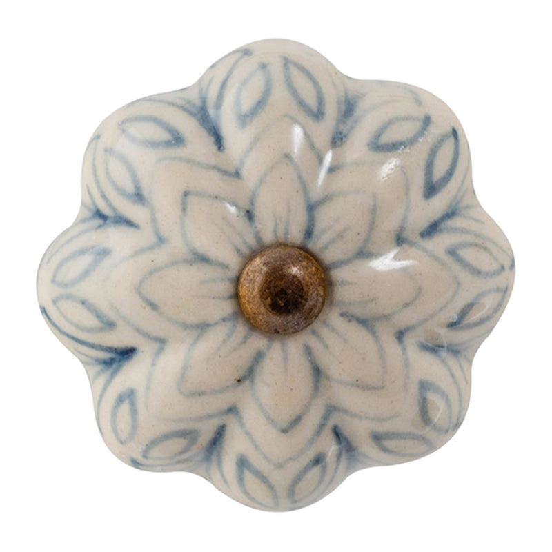 Nicola Spring Ceramic Drawer Knob - Vintage Flower - Grey / Blue