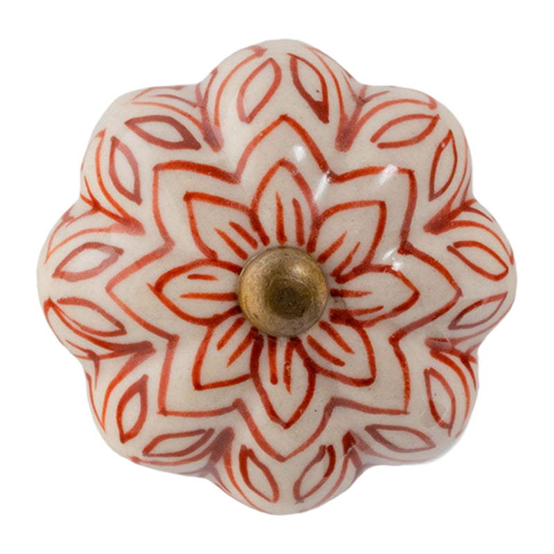 Nicola Spring Ceramic Drawer Knob - Vintage Flower - Dark Red