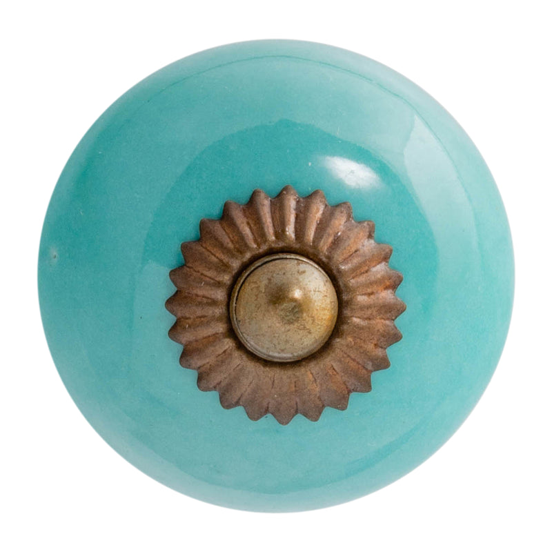 Nicola Spring Round Ceramic Drawer Knob - Turquoise