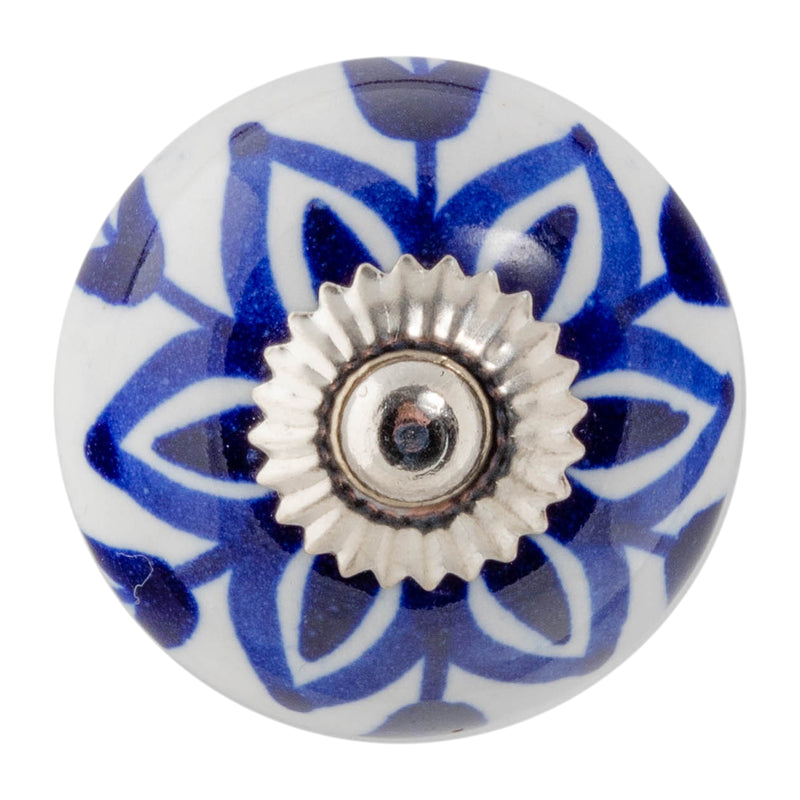 Nicola Spring Round Ceramic Drawer Knob - Dark Blue Flower