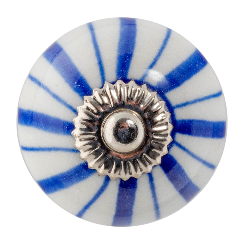 Nicola Spring Round Ceramic Drawer Knob - Dark Blue Lines