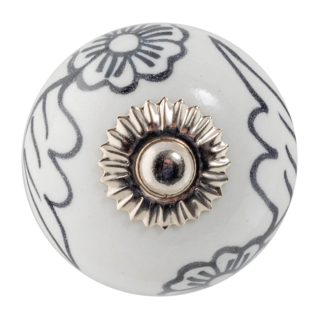 Nicola Spring Round Ceramic Drawer Knob - Black / White Floral